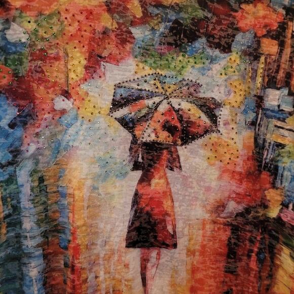 Vtg Y2k Womens Multicolor Artistic Women's 1/4 Sleeve Top Sequined Studs M - Picture 3 of 7